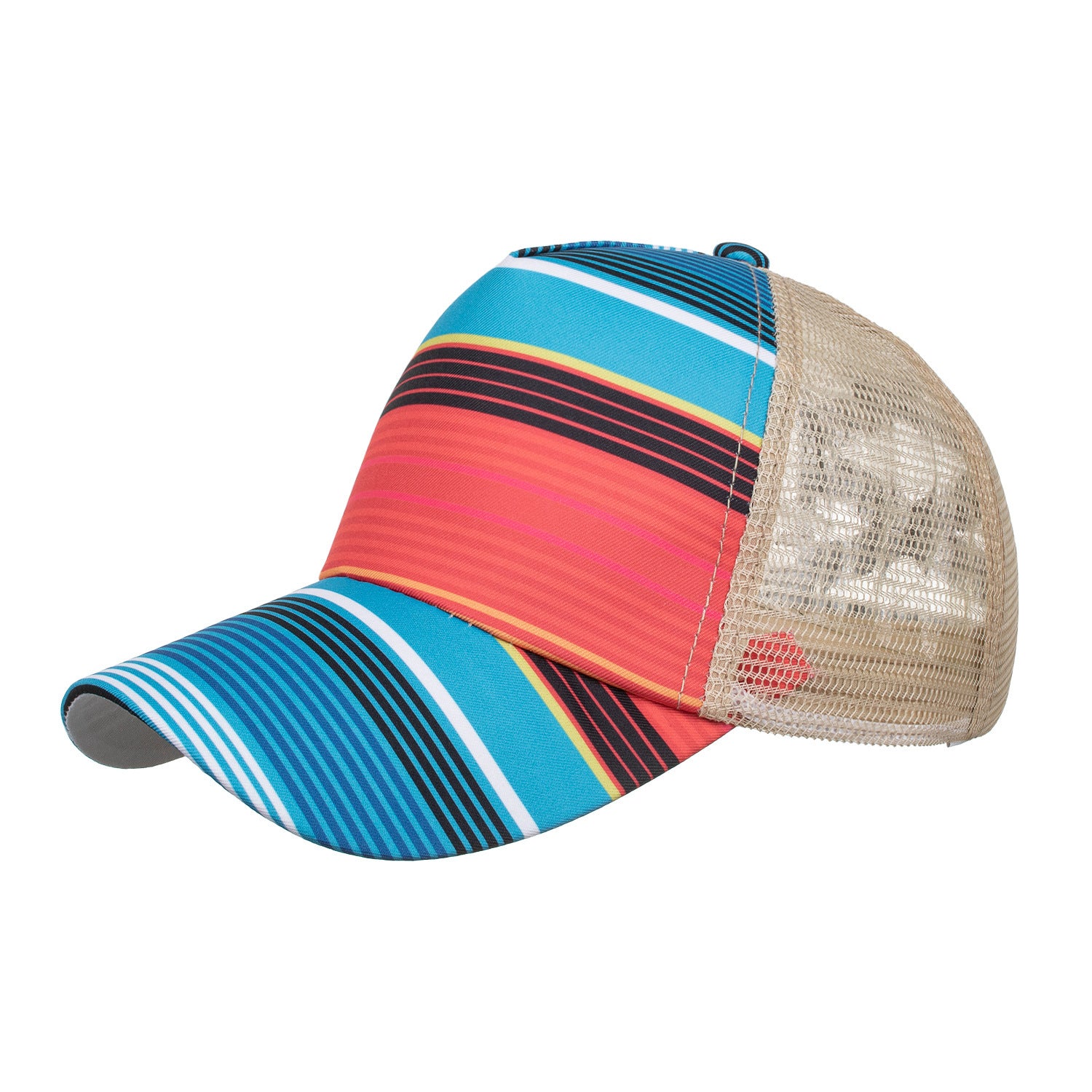 Wholesale Digital print striped cross elastic ponytail baseball cap